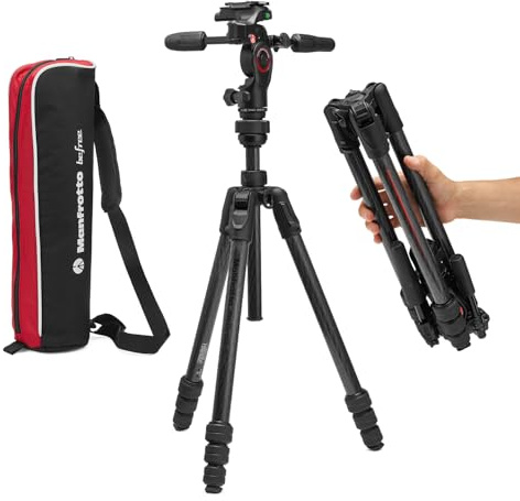 Manfrotto Befree GT Pro Trépied de Voyage 4 Sections en Fibre de Carbone avec tête panoramique 3 Directions Noir