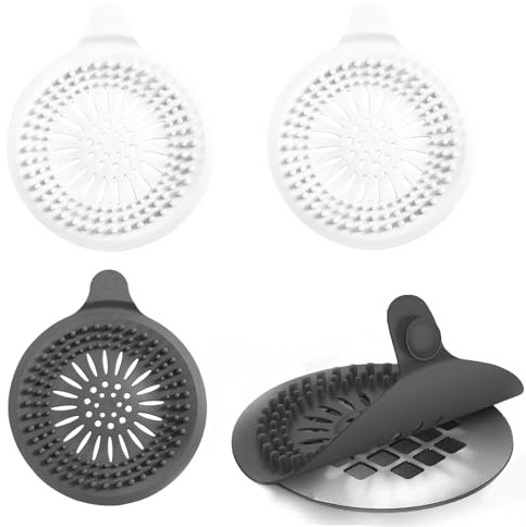 HJIAMA 4 Stück Silikon Abflusssieb mit Saugnapf, Haarfänger Dusche Abfluss Abdeckung, Anti Verstopfung, Silikon Siphon, Spülbeckensieb, für Badezimmer, Küche
