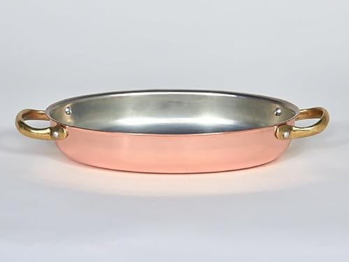 Cazuela Ovalada de Cobre con Asas de Latón e Interior Estañado, Tres Tamaños Disponibles (20 cm)
