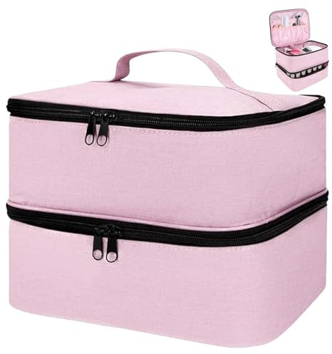 ADERTOS Trousse de Maquillage Organisateur de Vernis à Ongles Sac de Rangement pour Vernis à Ongles Etui à Vernis à Ongles Rangement Onglerie Malette Manucure Double Couche pour Vernis à Ongle (Rose)