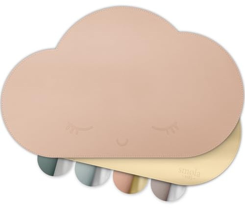 smøla Platzset für Kinder - Wolke I Abwaschbares Tischset aus BPA-freiem PU-Leder I Platzdeckchen Tischunterlage für Kleinkinder & Babys I 2-Farbig (Pfirsich-Rosa/Gold)