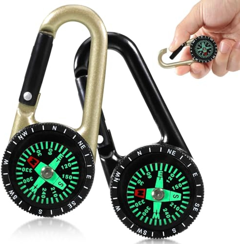 ertlutw 2 Stück Kompass Mit Karabinerhaken Mini Kompass Outdoor Kompass | Kompass Karabiner Schlüsselanhänger Taschenkompass Kinder Nautischer Kompass Schlüsselanhänger Karabiner Für Camping,Wandern