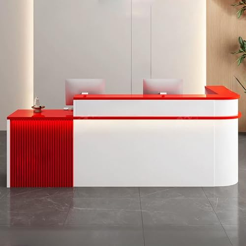 GUAWJRZDP Rezeption mit Theke, Empfangstresen, Empfangstheke, Bürotheke, Verkaufstheke, Fronttheke mit Abschließbarer Schublade, Für Kasse, Lobby, Schönheitssalon(White+red,140cm/55.1in)