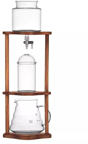 Brew Coffee Machine，Cold Brew Drip Tower,Iced Coffee Cold Brew Drip Tower, Smooth Cold Brew Coffee and Tea Maker, with Adjustable Water Flow, Glass Carafe, Wooden Bracket, for Home, Office(1