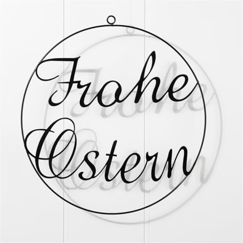 Bambelaa! Osterdeko zum Aufhängen Groß Schwarz Fenster Osterdekoration Innen Modern Frohe Oster Fensterdeko Hängedekoration Frühling Hängend Wanddeko Metall Wohnzimmer Hängering Metallbilder Ø ca 30cm