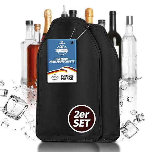 VANEJA Premium Kühlmanschette 2er Set, 2 x Flaschenkühler Manschette für Wein & Sekt, Weinkühler Manschette, Getränkekühler Outdoor & Sekt Zubehör für unterwegs