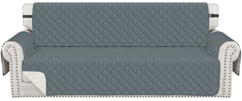 CYCMACO Sofabezug Wasserdicht 4 Sitzer Mit Armlehnen, Sofaschoner Kratzfest Für Katze Hund, Universal Sofa Covers rutschfest, Dicke Couchüberzug Mit Seitentaschen, Waschbar, Dunkelgrau