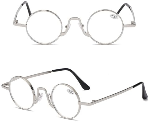 Generisch Retro Lesebrille Herren und Damen runde Lesehilf Sehhilfe Brille Metall Blaulichtfilter Brille(Silber,1.5 x)