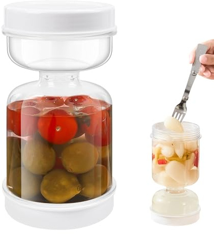 Yooyan Tarro de pepinos para voltear encurtidos, recipiente con tapa de colador, recipiente para pepinillos, recipiente para pepinos encurtidos, aceitunas, kimchi, jalapeños, con cierre