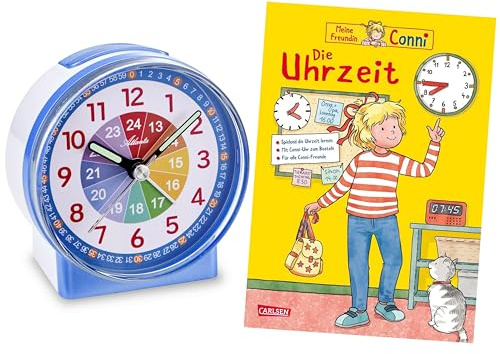 Atlanta Kinderwecker ohne Ticken mit Lernbuch Conni Uhrzeit Lernen - 2126/5 BU (Blau Conni)