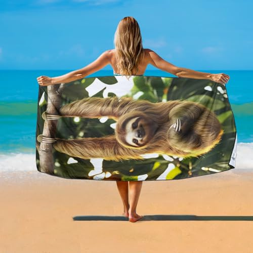 YISUMEI Hängendes Faultier Strandtuch, Mikrofaser XXL Strandhandtuch Leicht Badehandtuch Schnelltrocknend, 180 x 90 cm