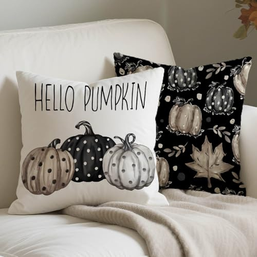 Kiatuniya Kürbis Kissenbezug Herbst Kissen 40x40 Schwarz kürbis Kissenhülle Herbst Sofakissen Dekokissen Herbstkissen Bezüge Kissenhülle Kissenbezüge für Halloween Fall Wohndekoration Sofa 2er Set