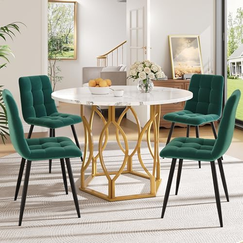 Huayz Juego de mesa de comedor con 4 sillas, diámetro de 100 cm, mesa de comedor redonda y 4 sillas de comedor de terciopelo, juego de mesa de cocina, para cocina, salón, balcón, restaurante, oficina