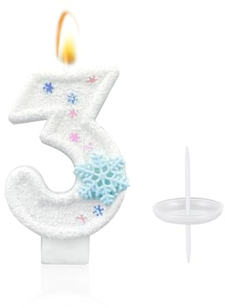 Candele Di Compleanno Con Numero Di Fiocco Di Neve, Candela Di Compleanno per 3, Candele Numero Congelate, Candela Congelata per Decorazioni Di Compleanno a Tema