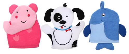 INOOMP Moufles Exfoliants pour Garçon et Filles en Coton Composite Lot de 3 Pièces Forme Cartoon, Nettoyage et Prise en Main Confortable Bain des Tout-petits Plusieurs styles
