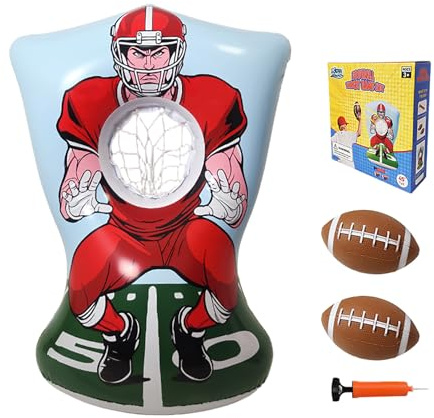 Inflatable Football Training Toss Game Inflatable Football Pitching Target for Kids, Double-Sided Outdoor & Indoor, Includes 2 Footballs, Pump & Patch Kit Football Games Gifts for 36 Months+