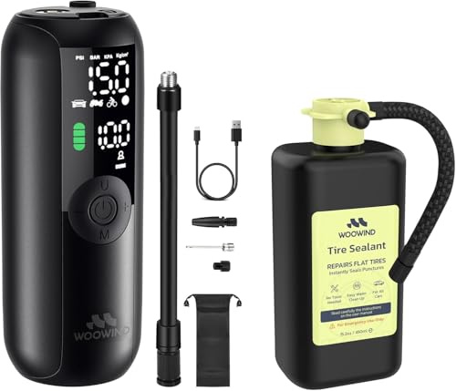 Woowind Tire Sealant Pro däcktätningsmedel LP1 elektrisk luftpump och batterikompressor (150 PSI/10,3 bar) i paketet