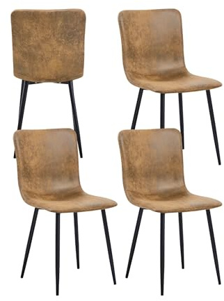 Xinyvee Esszimmerstühle 4er Set Küchenstühle gepolstert Esszimmerstuhl Vintage Kunstleder Braun Schwarze Metallbeine Essstühle für Küche Esszimmer Wohnzimmer Home Office Essbereich