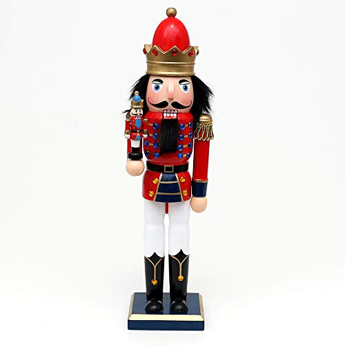 Dekohelden24 ***521771-26Holz Nussknacker in rot mit kleinem Nussknacker auf dem Arm, L/B/H: 9 x 8 x 25 cm.