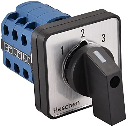 Heschen Universal Rotary Cam Selector Changeover Switch SZW26-20/123.3 660V 20A 3 Position 3 Phase 12 Terminals,TUV