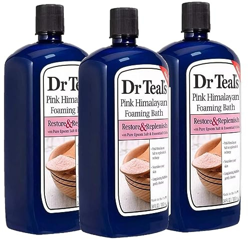 Dr Teal's Pink Himalayan Salt Foam Bath Gift Set (3 Pack, 34oz Ea.) - Essential Bergamot & Sweet Orange Oils Blended with Pure Epsom Salt Soothes The Senses & Provides Relief from Stress