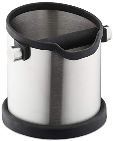 Relaxdays Bote para posos de café, Golpeador de goma, Filtro de cafetera, Recipiente, Acero inoxidable, 1 Ud., Plateado