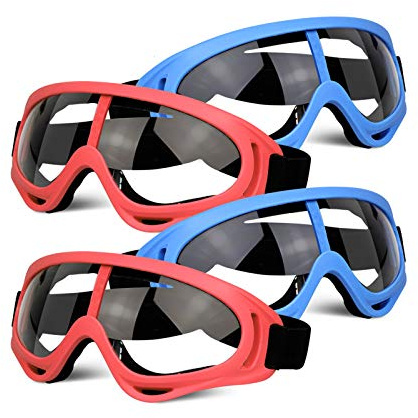 4 Pack Protective Glasses Safety Goggles Eye Shield, Face Glasses for Kids Eye Protection Goggles Compatible with Nerf Guns Foam Blaster Guns Game (Blue & Red)