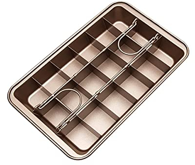 KiNeX Brownie Baking Tin, Non-Stick Cake Tin Brownie with Dividers, Non-Stick Brownie Pan for Professional Slices, Holds 18 Pre-Cut Brownies, Carbon Steel, Gold