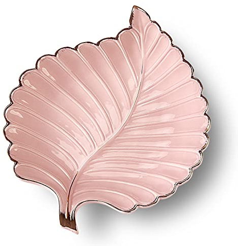 Ceramic Jewelry Trays Trinket Dish Ring Dish Ceramic Candy Plate Snack Plate Leaf Shaped Dish (Pink, Medium)