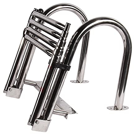Échelles télescopiques Échelle de Bateau,Échelle Télescopique Pliante Pour Bateau Ponton,Échelle de Pont de Bain En Acier Inoxydable avec Marches Larges et Garde-corps À Pédales,Capacité de 400 Lb Éch