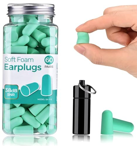 Ultra Soft Foam Earplugs, Noise Cancelling Earplugs for Sleeping, 38dB Highest SNR, One Size Fits virtually Every Wearer for Snoring, Studying, Travel, Motorcycle, Loud Noise etc 60 Pair- Mint Green