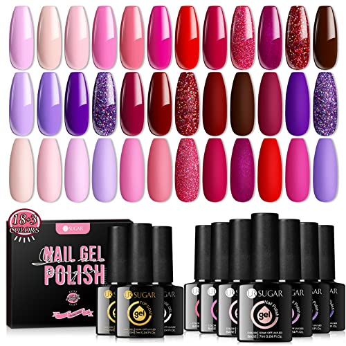 UR SUGAR UV Nagellack Set Rot Rose, Nude Glitzer Gel Nagellacks Set 21PCS UV Gels Nagelgel Farbgel für Gelnägel Farben mit Top Coat Matte Base Gel Nagellack für Nageldesign
