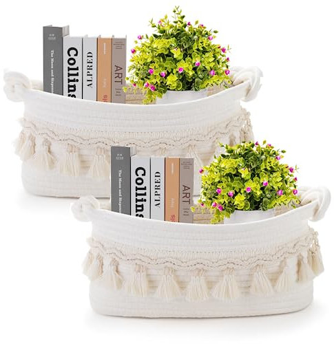 Followarm Pequeñas cestas tejidas para almacenamiento, 14 x 5.5 x 6 pulgadas, cestas de almacenamiento de papel higiénico para organizar cestas de regalo vacías decorativas para baño, dormitorio,