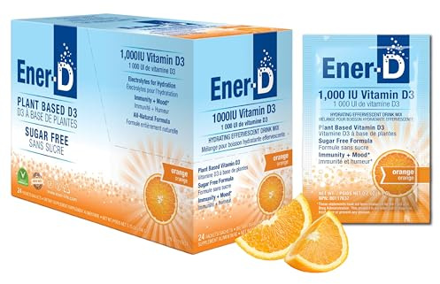 Ener-D Sugar Free Multivitamin Drink Mix - Vitamin D3 Powder for Water, Electrolytes Powder No Sugar, Hydration Boost Packets, Zero Sugar, Vitamin D3 Supplement Liquid Mix - Orange, 24 Count