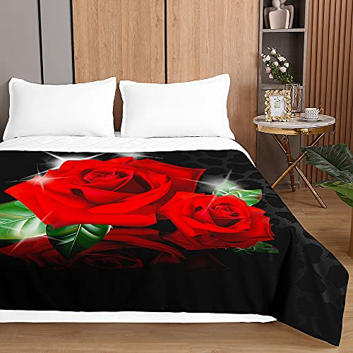 Odot Tagesdecke Steppdecke Bettüberwurf 3D Bettdecke Stepp Decke Sofaüberwurf Gesteppt Waschbare Klimaanlage Wohndecke Doppelbett Reisedecke (200x230cm,Rote Rosen 6)