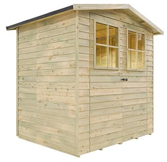 Belladoor Gerätehaus Hamburg 1 | Gartenhaus | Wandstärke 9 mm | Kesseldruckimprägniert | BxTxH: 180 x 145 x 210 cm | Doppeltür mit Lichtausschnitt | Inkl. Dachpappe + Beschläge