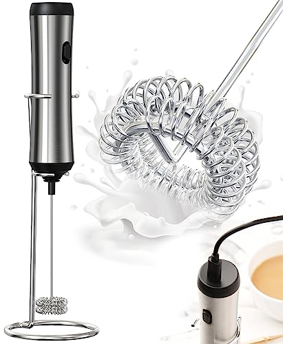 Elektrischer Milchaufschäumer - Potente 19000rpm Schiumatore Latte con Acciaio Inossidabile Elektrischer Milchaufschäumer Stab, Montalatte Manuale per Caffè, Latte e Cappuccino (Edelstahl)