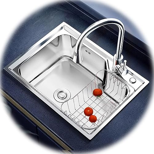 HCZION Edelstahl Spülbecken Küche Gemüsebecken Einbauspüle Küchenspüle Spüle Unterschrank 1 Becken Hausspüle 60cm Küchenspüle Eckig (Size : 58x43cm(23x17in))