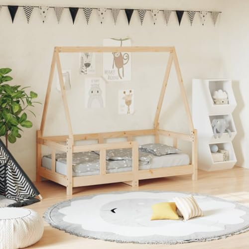 Festnight Hausbett Design 70x140 cm mit Zaun und Lattenrost - Vielseitiges Holz Kinderbett 70x140 cm für Jungen & Mädchen - Kinder Haus Bett aus Kiefer Holz