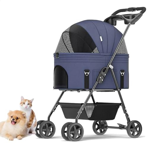 Haustier-Kinderwagen 3-in-1-Multifunktions-Jogger-Kinderwagen für Hunde und Katzen für Mittelgroße Kleine Hunde und Katzen Zusammenklappbarer, Leichter Reisekinderwagen,Blue