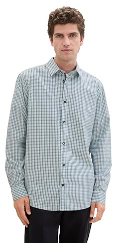 Tom Tailor Herren Regular Fit Hemd mit Karomuster,35986 - Dusty Mint Blue small Check, L