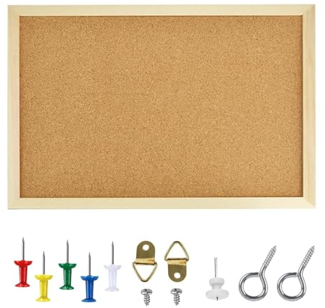 Pinnwand Kork, Natürliche Korkplatte Cork Board Pinnwand Pinwand mit Holzrahmen, Befestigungsmaterial und Druckstifte im Lieferumfang Enthalten, für Büro, Schule, Schlafzimmer und Heim(20 x 30 cm)