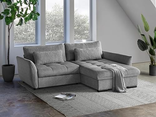 Ecksofa CAFU L, Eckcouch Farbwahl Wohnzimmer Schlaffunktion Modern - RECHTE Seite (Grau - Louis 668)