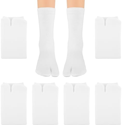 KALIONE 6 Paar Flip-Flop-Socken, Geteilte Zehensocken Elastische Tabi Unisex Polyester Socken für Damen und Herren (Weiß)