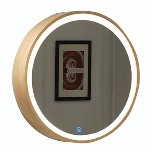 Runder Badezimmerspiegelschrank Mit LED-Leuchten Badezimmerspiegel Zur Wandmontage – Runder Spiegel Mit 50/60/70 Cm Durchmesser Beleuchteter Badezimmerspiegelschrank ( Color : Wood color , S : 60*60cm