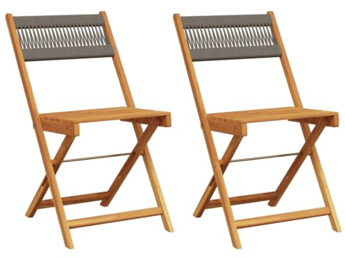 vidaXL Bistrostühle 2 STK., Bistrostuhl mit Rückenlehne, Stuhlset für Garten Balkon Terrasse, Gartenstuhl Gartenmöbel, Grau Massivholz Akazie Poly Rattan