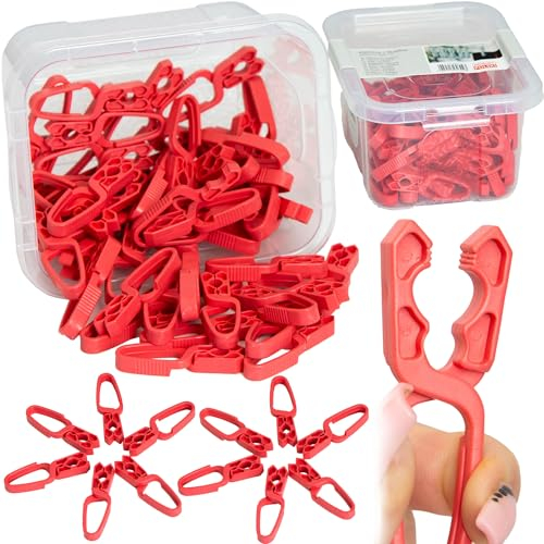 WÄSCHEKLAMMERN 50 Stk. Superstarke Kunststoffclips in Rot, Kein Metall, inkl. Klarsichtbox für einfache Aufbewahrung