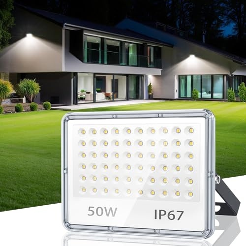 TASINUO 50W LED Floodlight Outdoor, 5000LM Outdoor Security Lights, IP67 Waterproof LED Spot Lights 7000K Daylight LED Flood Lights for Garden, Yard, Garages, Warehouse, Patio, Billboard