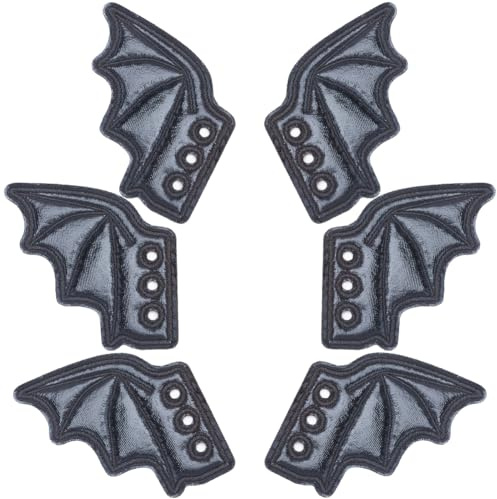 GORGECRAFT 3 Paia Ciondoli per Scarpe con Ali Decorazioni per Scarpe Nere con 3 Fori di Stoffa Halloween Ali di Pipistrello Decorazione con Ciondoli per Scarpe Pattini Stivali Scarpe Da Ginnastica