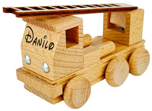 Lasernauten Holzspielzeug Feuerwehrauto personalisiert mit Wunschgravur Name Text Baby Kind Geschenk Geburt Taufe Geburtstag Holzauto Kinderzimmer
